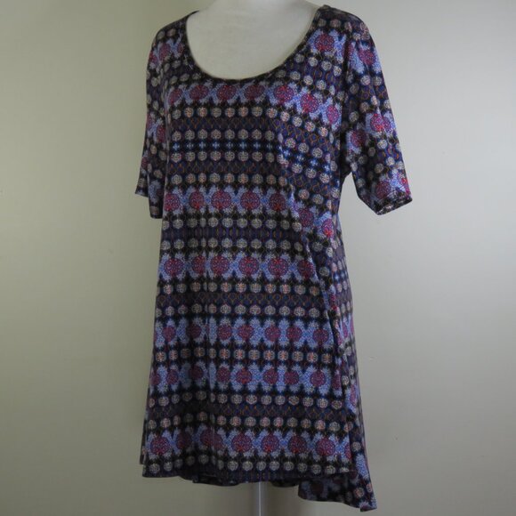 LuLaRoe Women's Blue & Red Short-Sleeve Round-Neck Pullover Tunic Size L (C1281) - Picture 4 of 7